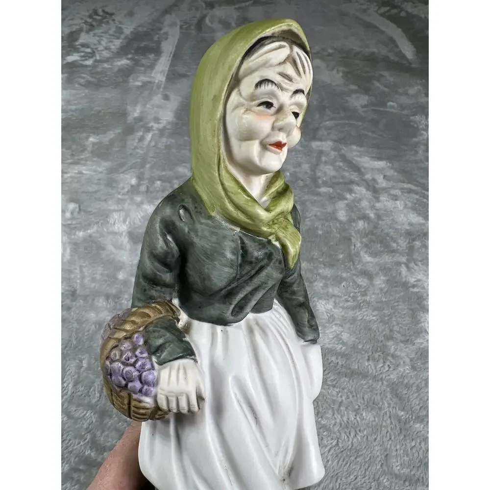 Vintage Porcelain Grandmother Woman Figurine Basket Folk Art Decor Hand Painted